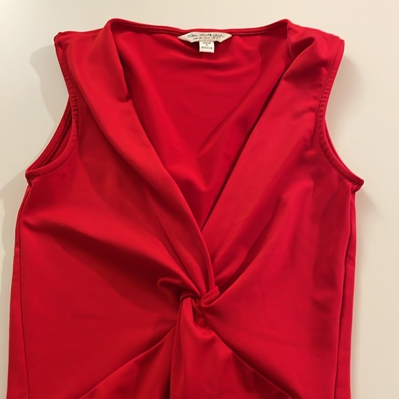 Miss Selfridge Twisted Front Low V-Neck Red Sleeveless Bodysuit - Picture 3 of 5